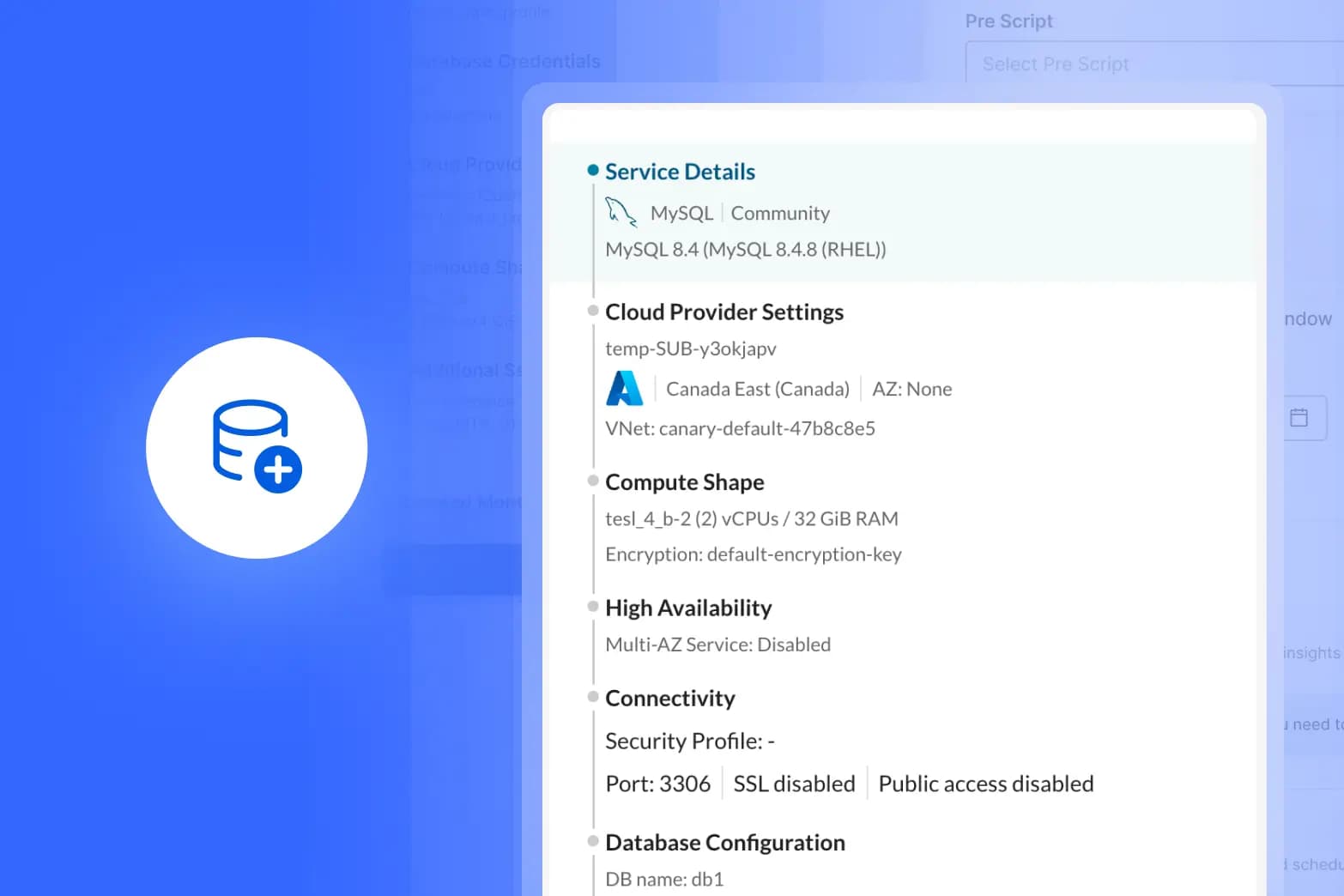 Tessell console: Provisioning — Every MySQL operation, handled on the platform