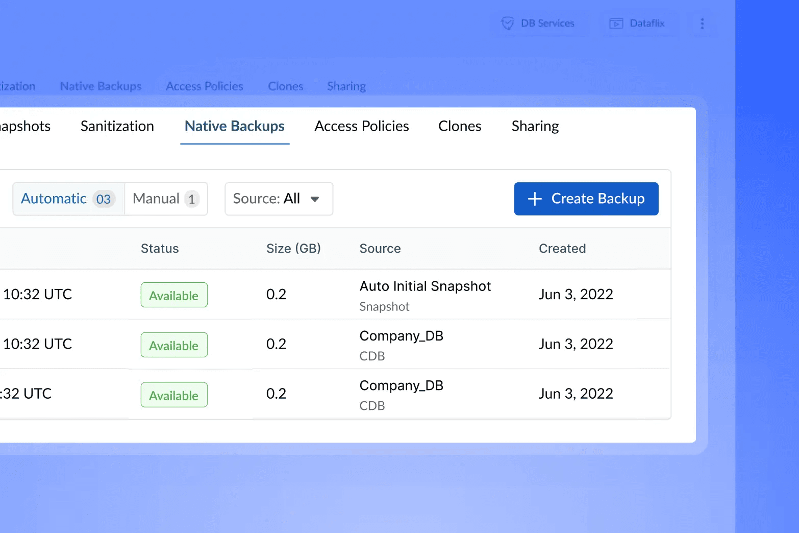 Tessell console: Automated Backup & Recovery — Built for the way Postgres teams actually work