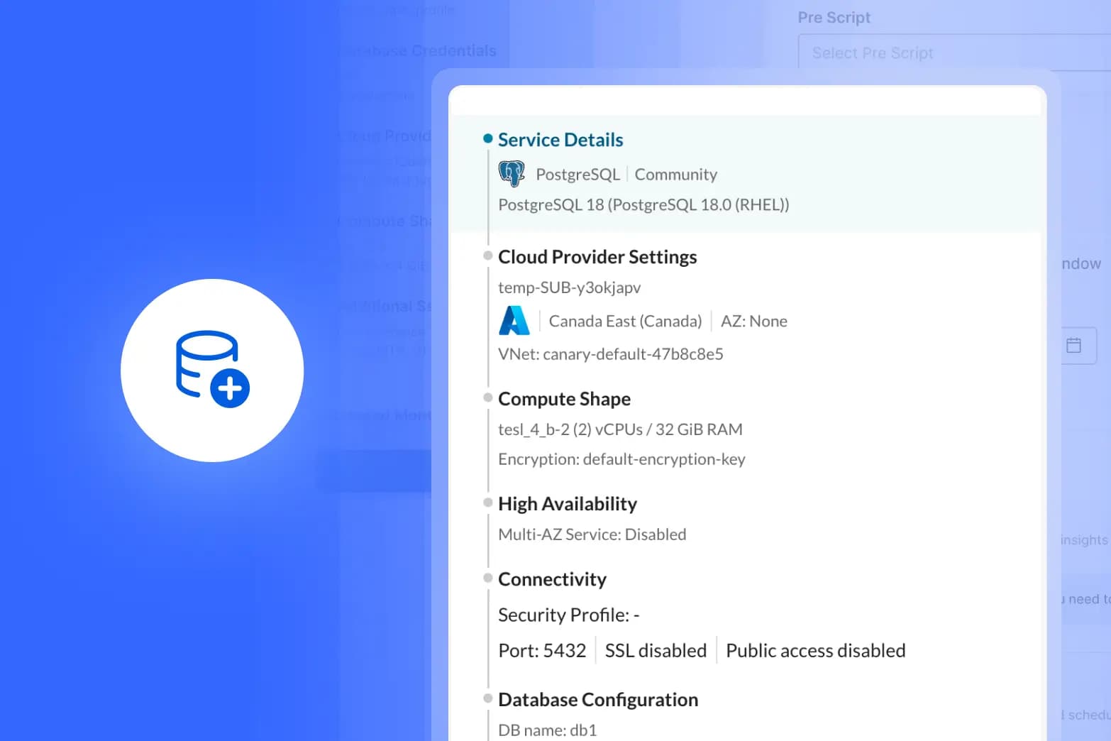 Tessell console: Provisioning — Built for the way Postgres teams actually work