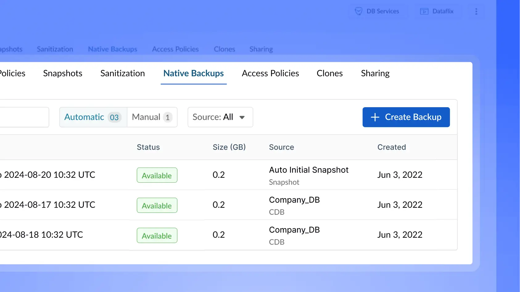 Backups screenshot